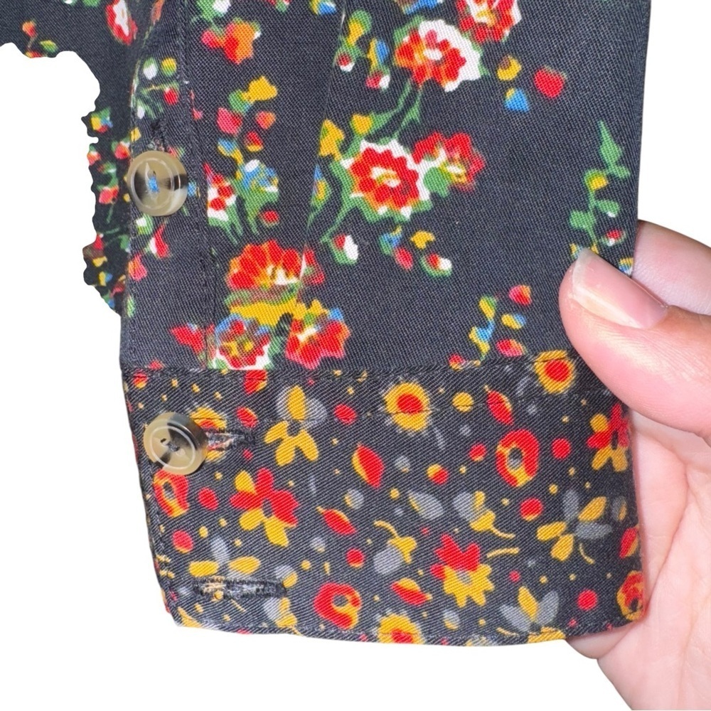 ANTHROPOLOGIE MAEVE Marlie Button Front Black Floral Print Mini Tunic Dress Sz 2 - Picture 9 of 15